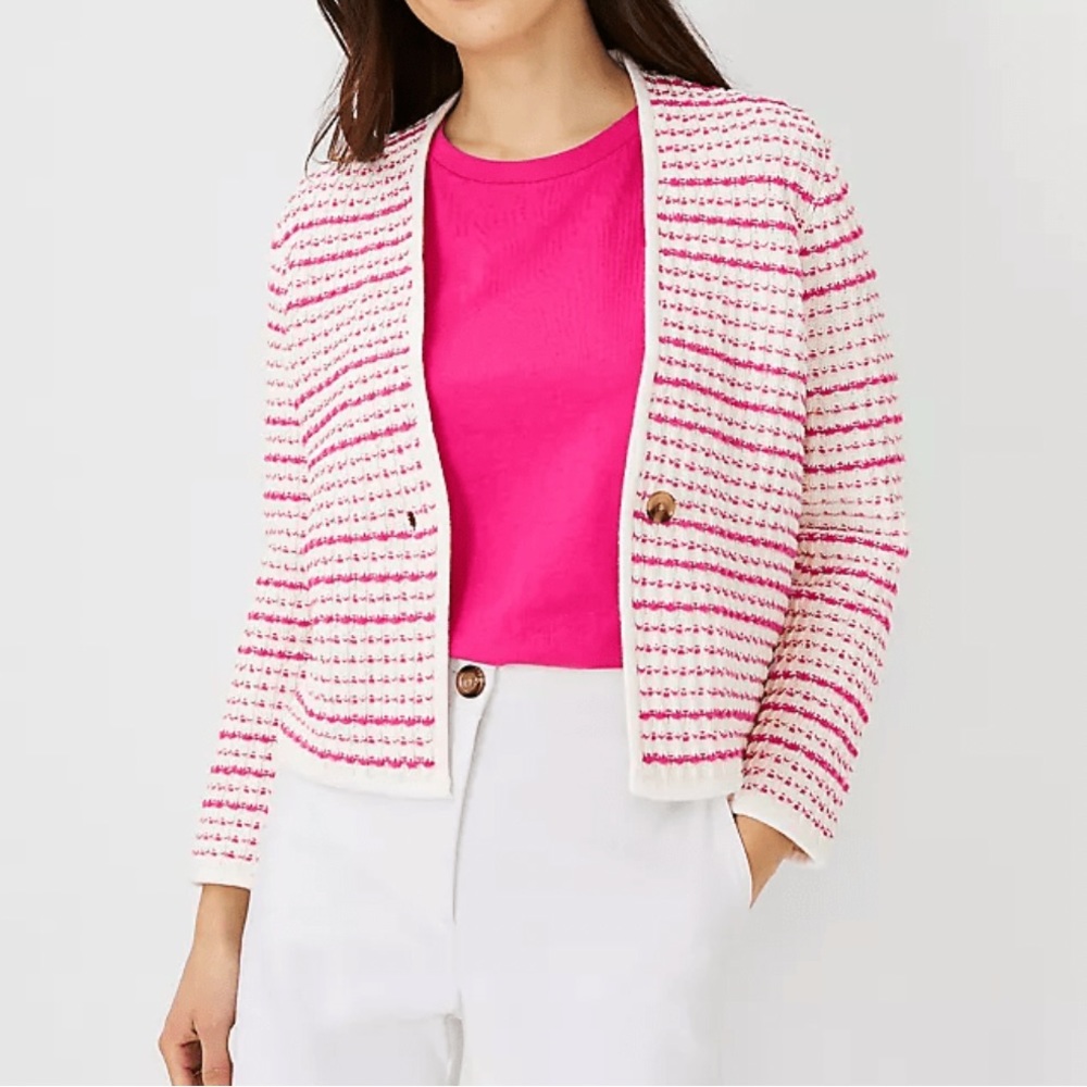 Ann Taylor Textured Stitch Sweater Jacket Size M